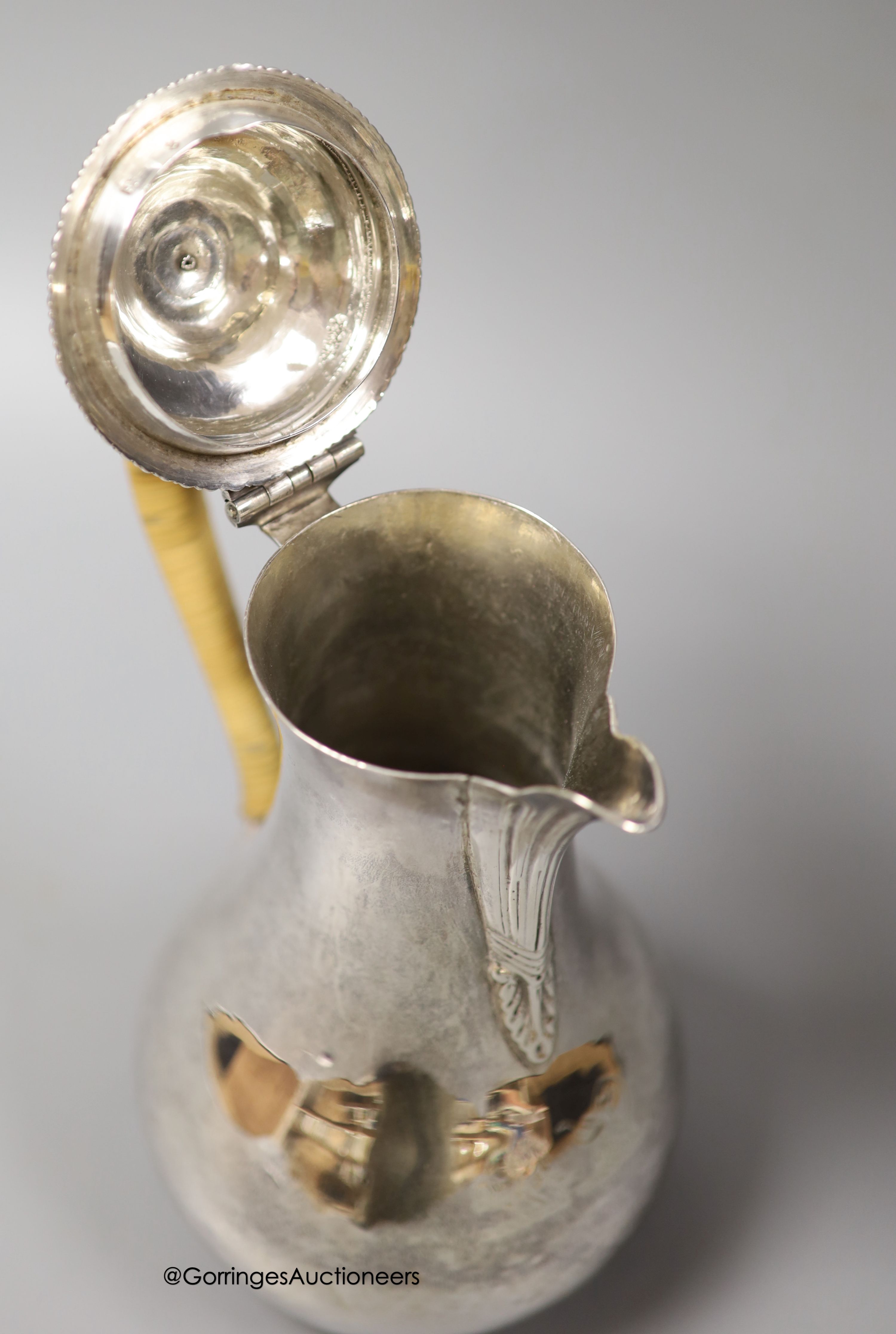 A George III silver baluster hot water pot, John Parker & Edward Wakelin, London, 1769, height 23cm, gross weight 12.5oz